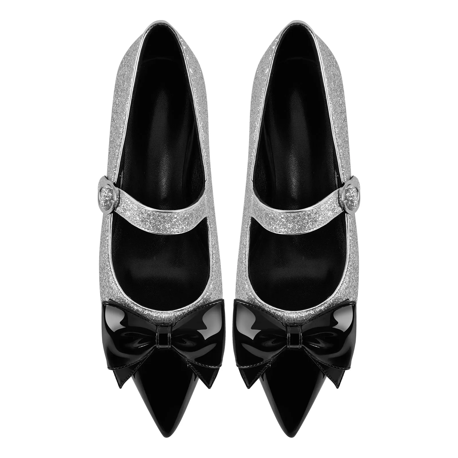 Bow Pointed Toe Glitter Buckle Flats